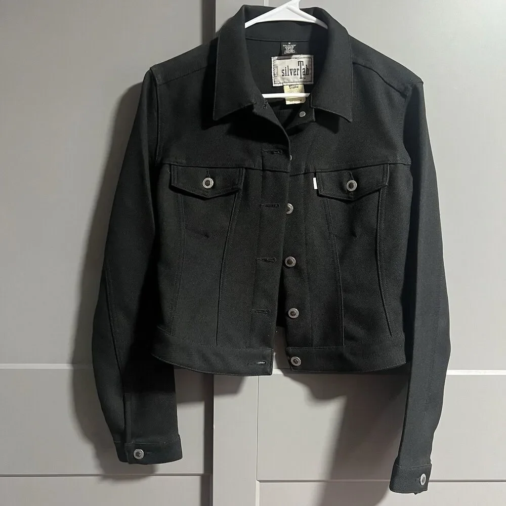 Levi’s Silver Tab Women Button Crop Trucker Jacket Black Medium Polyester